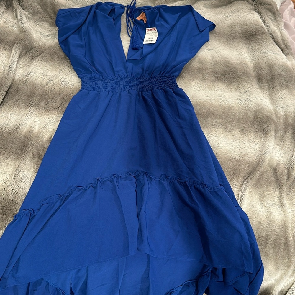 Royal blue, long in back, short in front dress